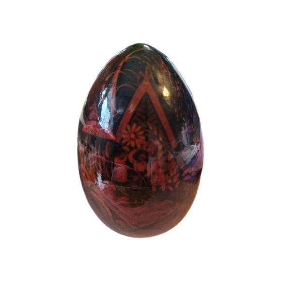 Other - Handpainted Russian Laucqered Wooden Egg Home Scene Unsigned